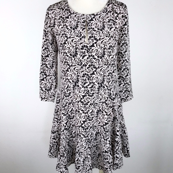 Club Monaco |  Silk Black/Ivory Floral Print Dress - Picture 1 of 8